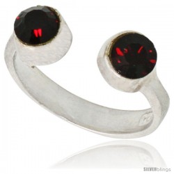 Garnet-colored Crystals (January Birthstone) Adjustable (Size 2 to 4) Toe Ring / Kid's Ring in Sterling Silver, 3/16 in. (5 mm)
