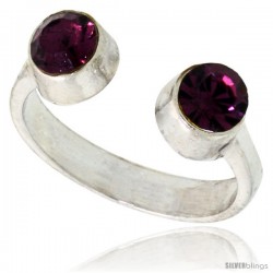 Amethyst-colored Crystals (February Birthstone) Adjustable (Size 2 to 4) Toe Ring / Kid's Ring in Sterling Silver, 3/16 in