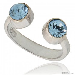 Aquamarine-colored Crystals (March Birthstone) Adjustable (Size 2 to 4) Toe Ring / Kid's Ring in Sterling Silver, 3/16 in