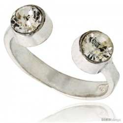 Clear Crystals (April Birthstone) Adjustable (Size 2 to 4) Toe Ring / Kid's Ring in Sterling Silver, 3/16 in. (5 mm) wide