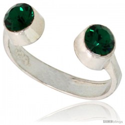 Emerald-colored Crystals (May Birthstone) Adjustable (Size 2 to 4) Toe Ring / Kid's Ring in Sterling Silver, 3/16 in. (5 mm)