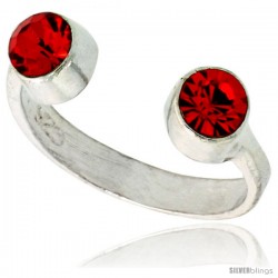 Ruby-colored Crystals (July Birthstone) Adjustable (Size 2 to 4) Toe Ring / Kid's Ring in Sterling Silver, 3/16 in. (5 mm) wide