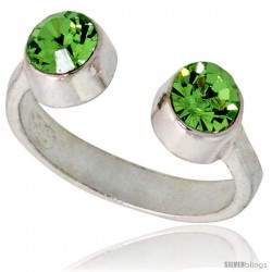 Peridot-colored Crystals (August Birthstone) Adjustable (Size 2 to 4) Toe Ring / Kid's Ring in Sterling Silver, 3/16 in. (5 mm)