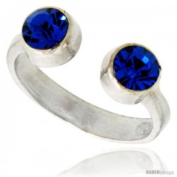 Blue Sapphire-colored Crystals (September Birthstone) Adjustable (Size 2 to 4) Toe Ring / Kid's Ring in Sterling Silver, 3/16