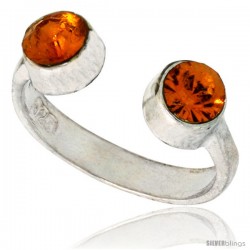 Citrine-colored Crystals (November Birthstone) Adjustable (Size 2 to 4) Toe Ring / Kid's Ring in Sterling Silver, 3/16 in