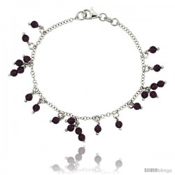 Sterling Silver Amethyst Swarovski Crystals 7 in. Charm Bracelet