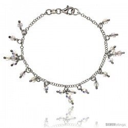 Sterling Silver Clear Swarovski Crystals 7 in. Charm Bracelet