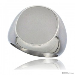 Surgical Steel Large Oval Signet Ring Solid Back Flawless Finish 3/4 in