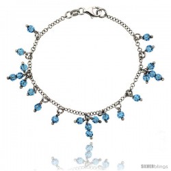 Sterling Silver Blue Topaz Swarovski Crystals 7 in. Charm Bracelet