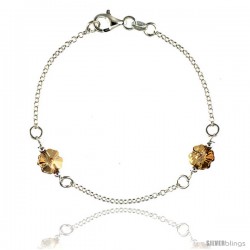 Sterling Silver Flower Citrine Swarovski Crystals 7 in. Rolo Link Bracelet