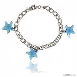 Sterling Silver Starfish Blue Topaz Swarovski Crystals 7 in. Oval Link Bracelet