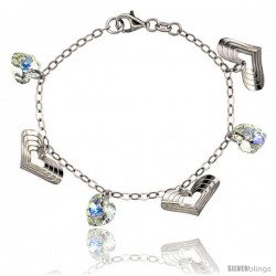 Sterling Silver Heart Swarovski Crystals 7 in. Oval Link Charm Bracelet