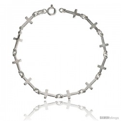 Sterling Silver Linked Plain Cross Bracelet, 1/4" (6 mm) wide, 7 in