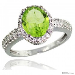 Sterling Silver Diamond Natural Peridot Ring Oval Stone 9x7 mm 1.76 ct 1/2 in wide