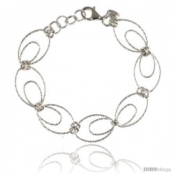 Sterling Silver Wire Oval Hoop Diamond Cut 7.5 in. Bracelet w/ White Gold Finish, 9/16 in. (14 mm) wide