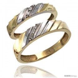 14k Gold 2-Pc His (5mm) & Hers (4mm) Diamond Wedding Ring Band Set w/ 0.045 Carat Brilliant Cut Diamonds