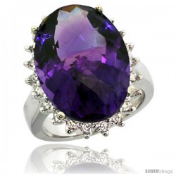 14k White Gold Diamond Halo Amethyst Ring 10 ct Large Oval Stone 18x13 mm, 7/8 in wide -Style Cw401132