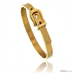 Stainless Steel Gold Tone Belt Buckle Bangle Bracelet, 7/16 in wide, 7 in