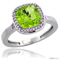 Sterling Silver Diamond Natural Peridot Ring 2.08 ct Checkerboard Cushion 8mm Stone 1/2.08 in wide