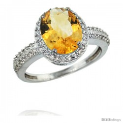 14k White Gold Diamond Citrine Ring Oval Stone 10x8 mm 2.4 ct 1/2 in wide