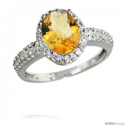 14k White Gold Diamond Citrine Ring Oval Stone 9x7 mm 1.76 ct 1/2 in wide