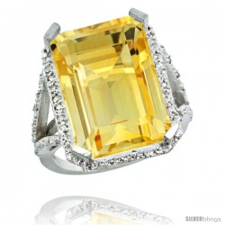 14k White Gold Diamond Citrine Ring 14.96 ct Emerald shape 18x13 Stone 13/16 in wide