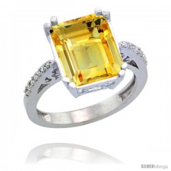 14k White Gold Diamond Citrine Ring 5.83 ct Emerald Shape 12x10 Stone 1/2 in wide