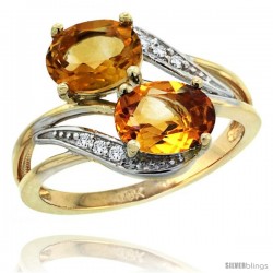 14k Gold ( 8x6 mm ) Double Stone Engagement Citrine Ring w/ 0.07 Carat Brilliant Cut Diamonds & 2.34 Carats Oval Cut Stones