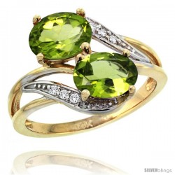 14k Gold ( 8x6 mm ) Double Stone Engagement Peridot Ring w/ 0.07 Carat Brilliant Cut Diamonds & 2.34 Carats Oval Cut Stones