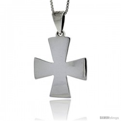 Sterling Silver Maltese Cross Pendant Highly Polished Handmade, 1 in