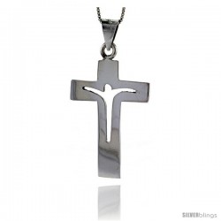 Sterling Silver Crucifix Pendant Cut-out Jesus Highly Polished Handmade, 1 7/8 in