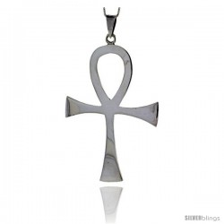 Sterling Silver Egyptian Ankh Pendant Highly Polished Handmade, 2 1/2 in