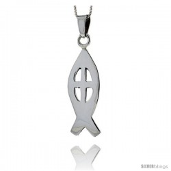 Sterling Silver Christian Fish Pendant Highly Polished Handmade, 1 5/8 in