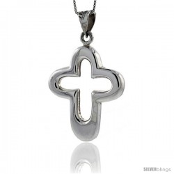 Sterling Silver Large Cut-out Cross Pendant Highly Polished Handmade, 1 3/4 in