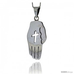 Sterling Silver Hand Pendant Handmade, with Cut-out Cross 1 3/4 in