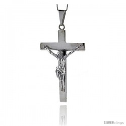 Sterling Silver Large Crucifix Pendant Highly Polished Handmade, 3 in