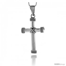 Sterling Silver Large Tubular Cross Pendant Handmade, 2 in