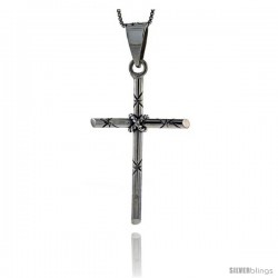 Sterling Silver Tubular Cross Pendant Handmade, 1 3/4 in