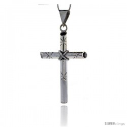 Sterling Silver Large Tube Cross Pendant Handmade, 2 1/2 in