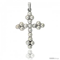 Sterling Silver Large Beaded Cross Pendant Handmade, 2 1/2 in