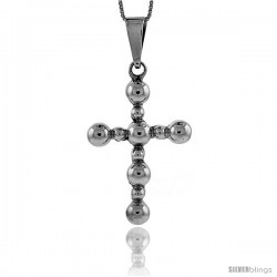 Sterling Silver Beaded Cross Pendant Handmade, 1 3/4 in