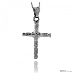 Sterling Silver Sculptured Cross Pendant Handmade, 1 1/2 in