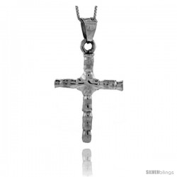 Sterling Silver Sculptured Cross Pendant Handmade, 1 1/2 in