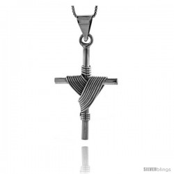 Sterling Silver Wire Wrapped Tube Cross Pendant Handmade, 1 5/8 in