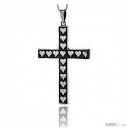 Sterling Silver Large Heart Cross Pendant Handmade, 2 1/2 in