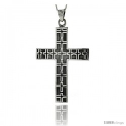 Sterling Silver Large Cross Pendant w/ Embossed Crosses Handmade, 2 1/2 in