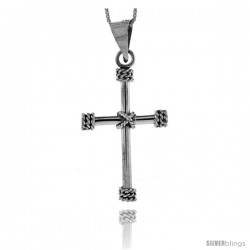 Sterling Silver Wire Wrapped Tube Cross Pendant Handmade, 1 5/8 in -Style Px148