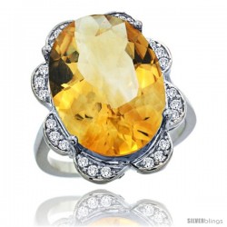 14k White Gold Natural Citrine Ring 18x13 mm Oval Shape Diamond Halo, 3/4inch wide