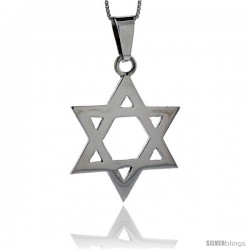 Sterling Silver Polished Star of David Pendant, 1 5/8 in tall