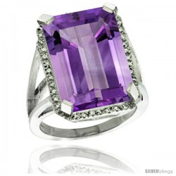 14k White Gold Diamond Amethyst Ring 14.96 ct Emerald shape 18x13 mm Stone, 13/16 in wide